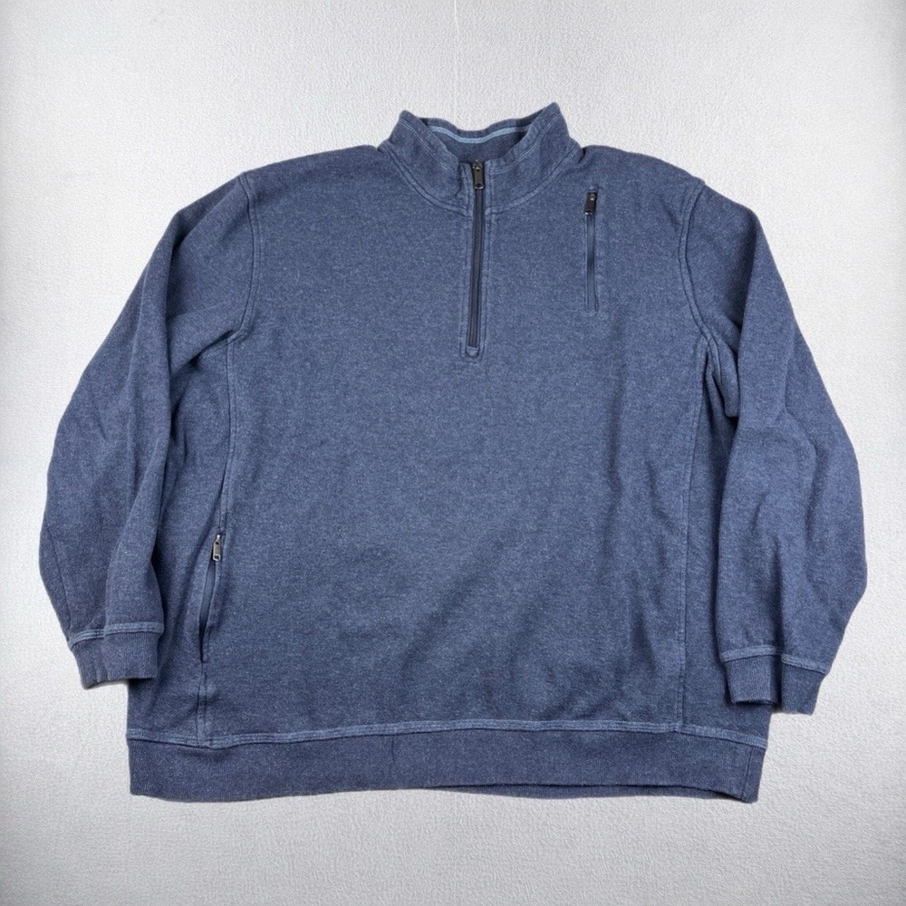 ScotteVest Pullover Sweater Mens XL Blue 1/4 Zip Pockets Knit Travel Outdoor